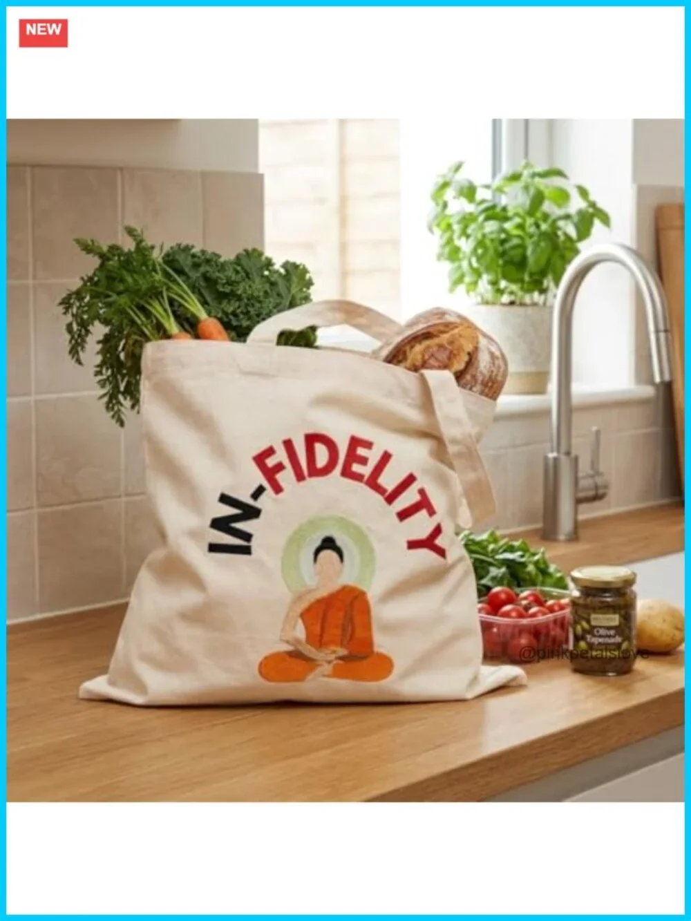 100% Cotton Canvas Tote - Embroidered Reusable Grocery Shopping Bag